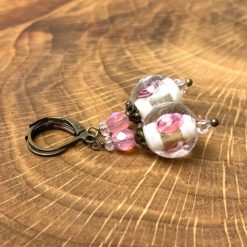 Vintage Ohrringe Bronze rosa mit Rosen Lampwork Perle