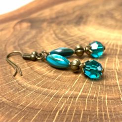 Vintage Ohrringe Bronze mit blau türkisen Perlmutt und Glasschliff Perlen