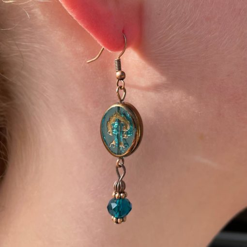Vintage Ohrringe Kupfer mit Glasperlen in blau türkis