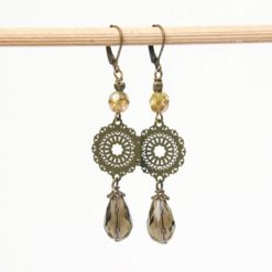 Lange Vintage Ohrringe Bronze im Boho Stil olive grün