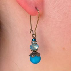 Vintage Ohrringe Bronze mit blauen Polaris und Glasschliffperlen