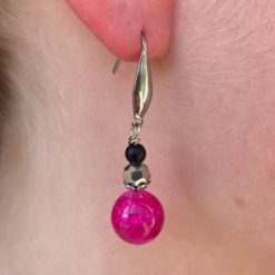 Edelstahl Ohrringe im 80er Jahre Disco Stil in pink und schwarz