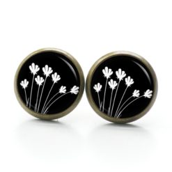 Druckknopf Ohrstecker Ohrhänger schwarz weiße Blumen Tulpen abstrakt