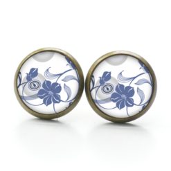 Druckknopf Ohrstecker Ohrhänger mit zart blauen jeansblauen Blumen