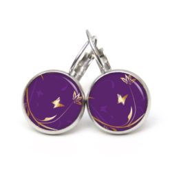 Druckknopf Ohrstecker Ohrhänger goldener Schmetterling auf violett