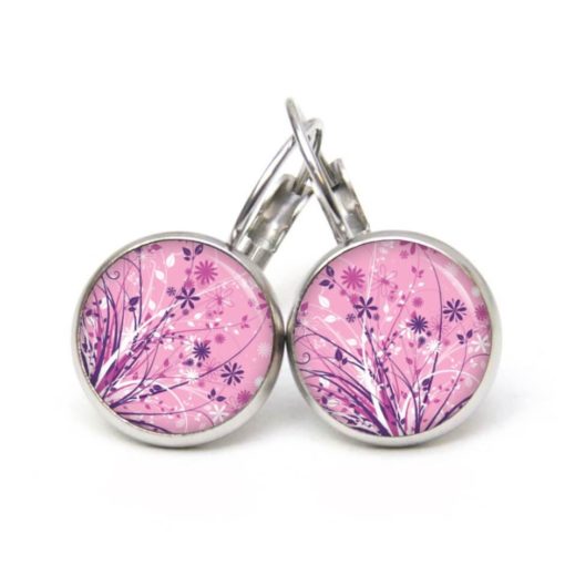 Druckknopf Ohrstecker Ohrhänger Blumenwiese rosa weiß violett