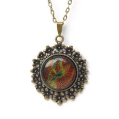 Vintage Kette in Bronze mit Blumen Anhänger in bunten Farben