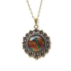Vintage Kette in bronze mit Blumen Anhänger in bunten Farben