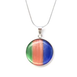 Edelstahl Kette mit Cateye Anhänger in grün, orange und blau