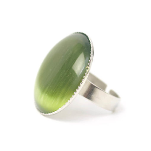 Großer Cateye Ring in olive grün - verstellbar
