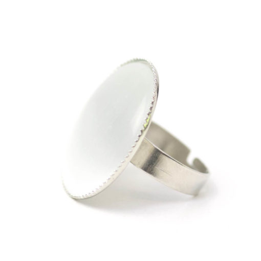 Großer Cateye Ring in weiß - verstellbar