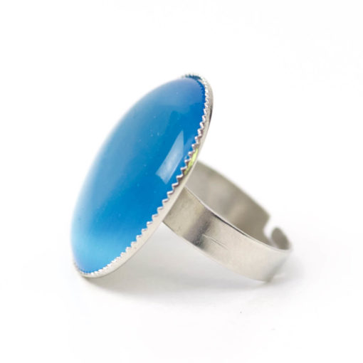 Großer Cateye Ring in himmelblau - verstellbar