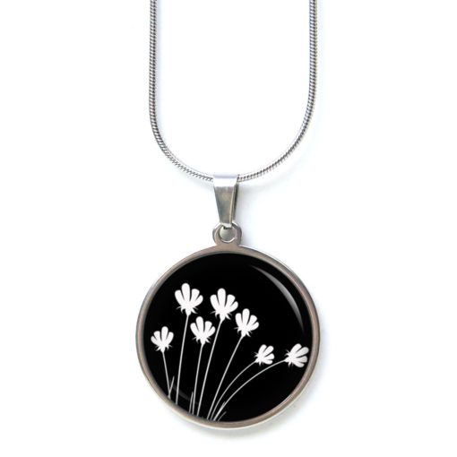 Edelstahl Kette schwarz weiße Tulpen Blumen