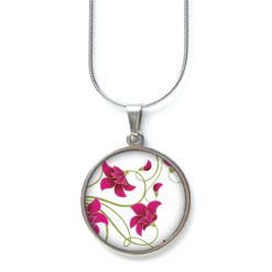 Edelstahl Kette mit rosaroten magenta zarten Blumen