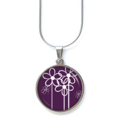 Edelstahl Kette Floral violett weiß mit großen Blumen