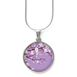 Edelstahl Kette Floral japanische Kirschblüten lila weiß