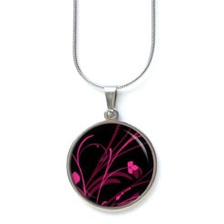 Edelstahl Kette Floral Blumenwiese in schwarz und pink