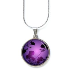 Edelstahl Kette Floral Abendstimmung mit Blumen violett