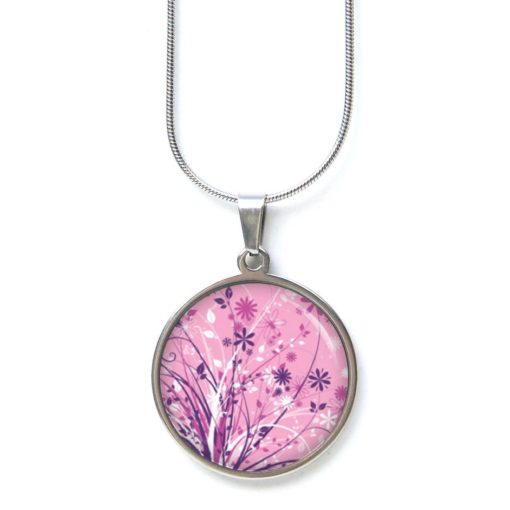 Edelstahl Kette Floral mit wilder rosa weißen lila Blumenwiese