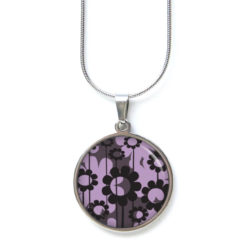 Edelstahl Kette Floral mit schwarz und lila Blumen