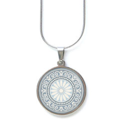Druckknopf Ohrstecker Ohrhänger blau grau gemustert Mandala Mosaik