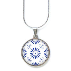 Edelstahl Kette Muster Mandala Mosaik in blau weiß