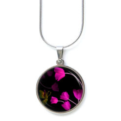 Edelstahl Kette mit schwarz pinken Tulpen Blumen