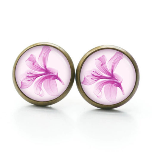 Druckknopf Ohrstecker Ohrhänger Clipse Lilien in rosa rosarot