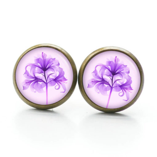 Druckknopf Ohrstecker Ohrhänger Clipse Lilien in lila violett