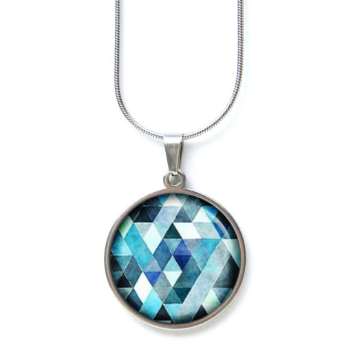 Edelstahl Kette Muster Mandala Mosaik in blau hellblau schwarz