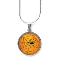 Edelstahl Kette Halloween Spinne Spinnennetz orange schwarz