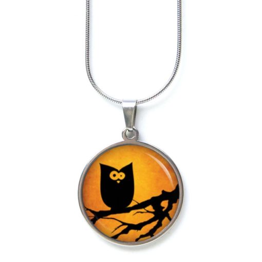 Edelstahl Kette Halloween verrückte Eule orange schwarz