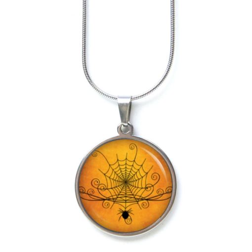 Edelstahl Kette Halloween Spinne großes Spinnennetz orange schwarz