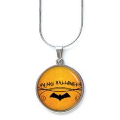 Edelstahl Kette Happy Halloween Fledermaus orange schwarz