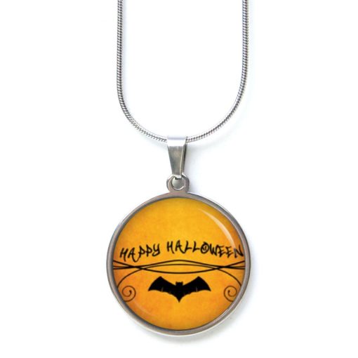Edelstahl Kette Happy Halloween Fledermaus orange schwarz