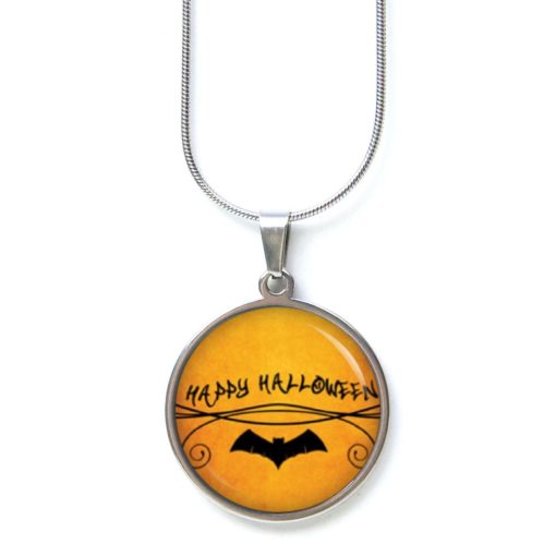 Edelstahl Kette Happy Halloween Fledermaus orange schwarz