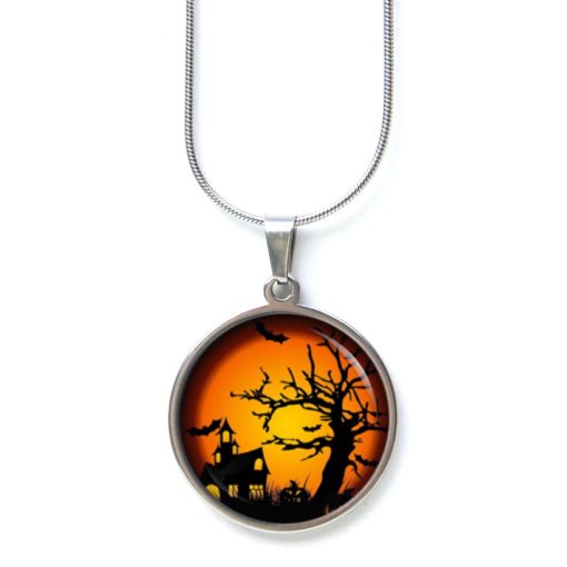 Edelstahl Kette Halloween grusel Haus orange schwarz