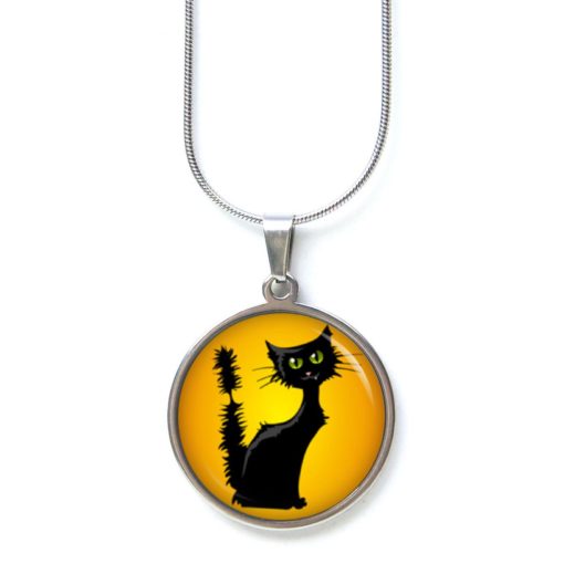 Edelstahl Kette Halloween grusel Katze orange schwarz