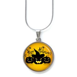 Edelstahl Kette Happy Halloween böser Kürbis orange schwarz