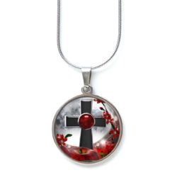 Edelstahl Kette Halloween schwarzes Kreuz Apfel schwarz rot