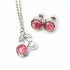 Druckknopf Set Perlen Kirsch Anhänger mit Kette und Ohrringe - Farbwahl