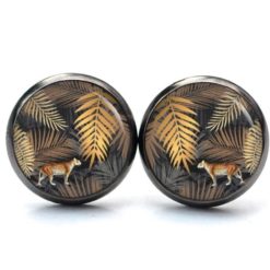 Druckknopf / Ohrstecker / Ohrhänger Leopard Leopardenmuster Dschungel Blätter