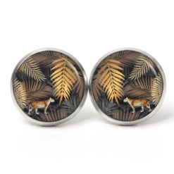 Druckknopf / Ohrstecker / Ohrhänger Leopard Leopardenmuster Dschungel Blätter