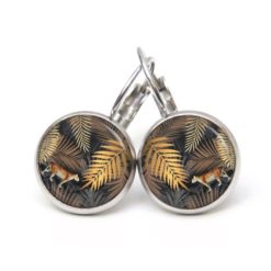 Druckknopf / Ohrstecker / Ohrhänger Leopard Leopardenmuster Dschungel Blätter