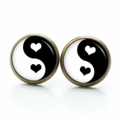 Druckknopf / Ohrstecker / Ohrhänger Yin Yang schwarz weiß Valentinstag Herz Herzen