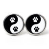 Druckknopf / Ohrstecker / Ohrhänger Yin Yang Hunde Pfoten schwarz weiß