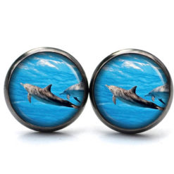 Druckknopf Ohrstecker Ohrhänger Clipse Defhin Delfine unter Wasser
