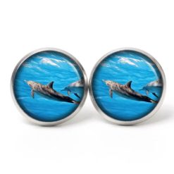 Druckknopf Ohrstecker Ohrhänger Clipse Delfin Delfine unter Wasser