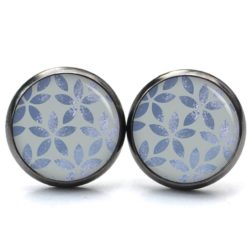 Druckknopf Ohrstecker Ohrhänger Clipse Vintage Blätter in Jeansblau blau