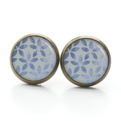 Druckknopf Ohrstecker Ohrhänger Clipse Vintage Blätter in Jeansblau blau